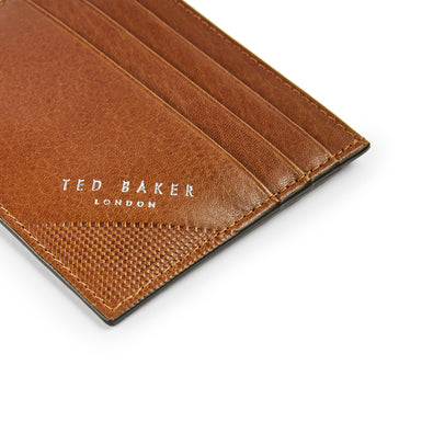 Men's Raffle-Embossed Corner Leather Cardholder Tan