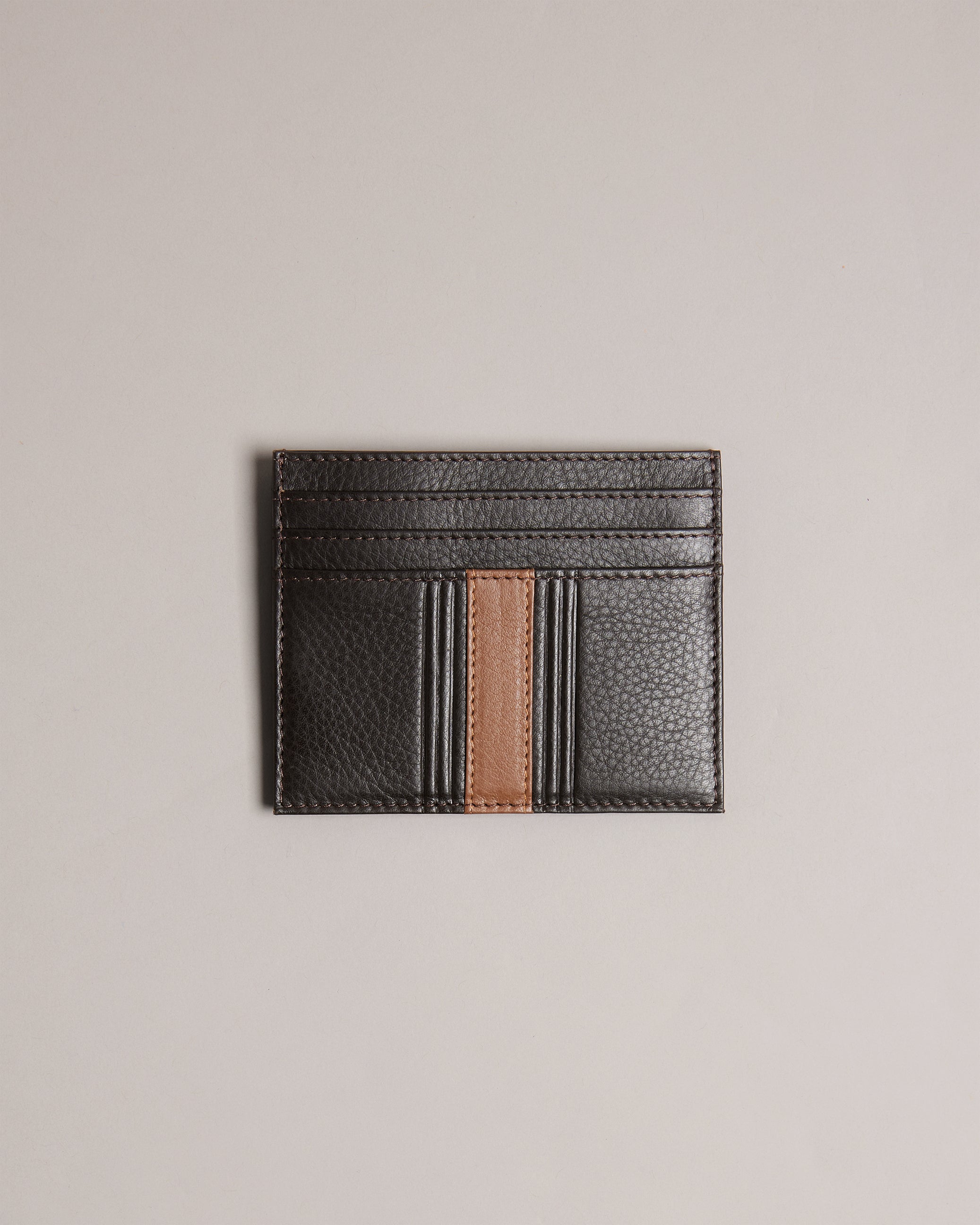 Men's Evet-Striped Leather Cardholder Brn-Choc