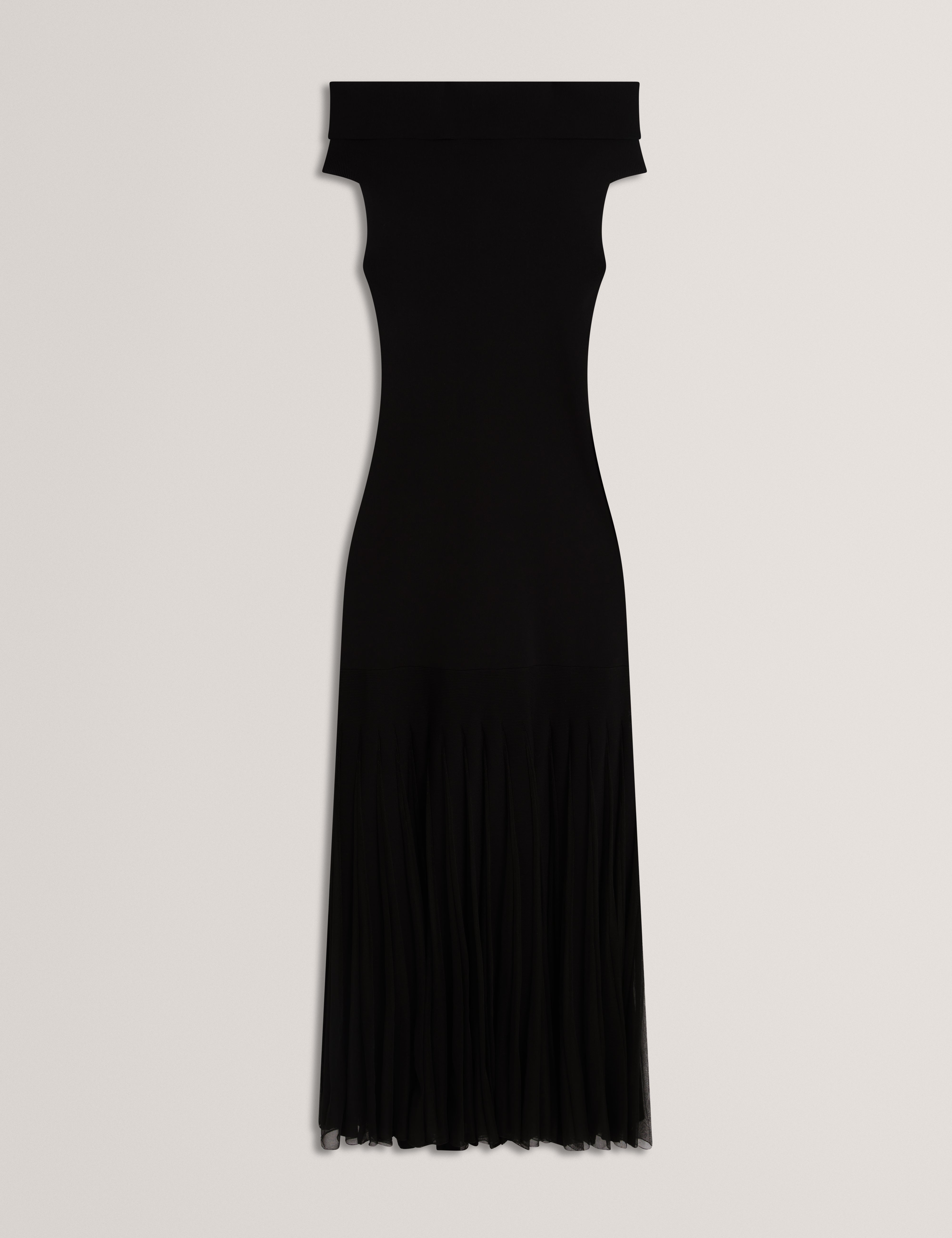 Women's SUANNAA-Dropped Waist Off The Shoulder Knit Dress Black