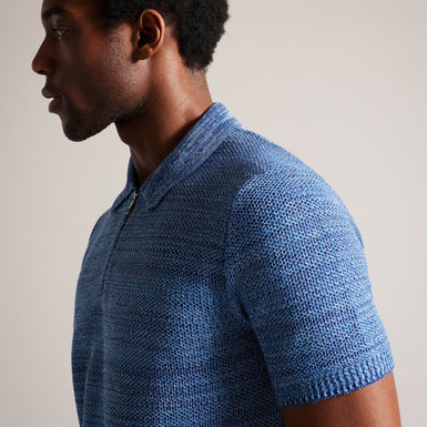 Men's Blossam-Ss Regular Textured Zip Polo Blue