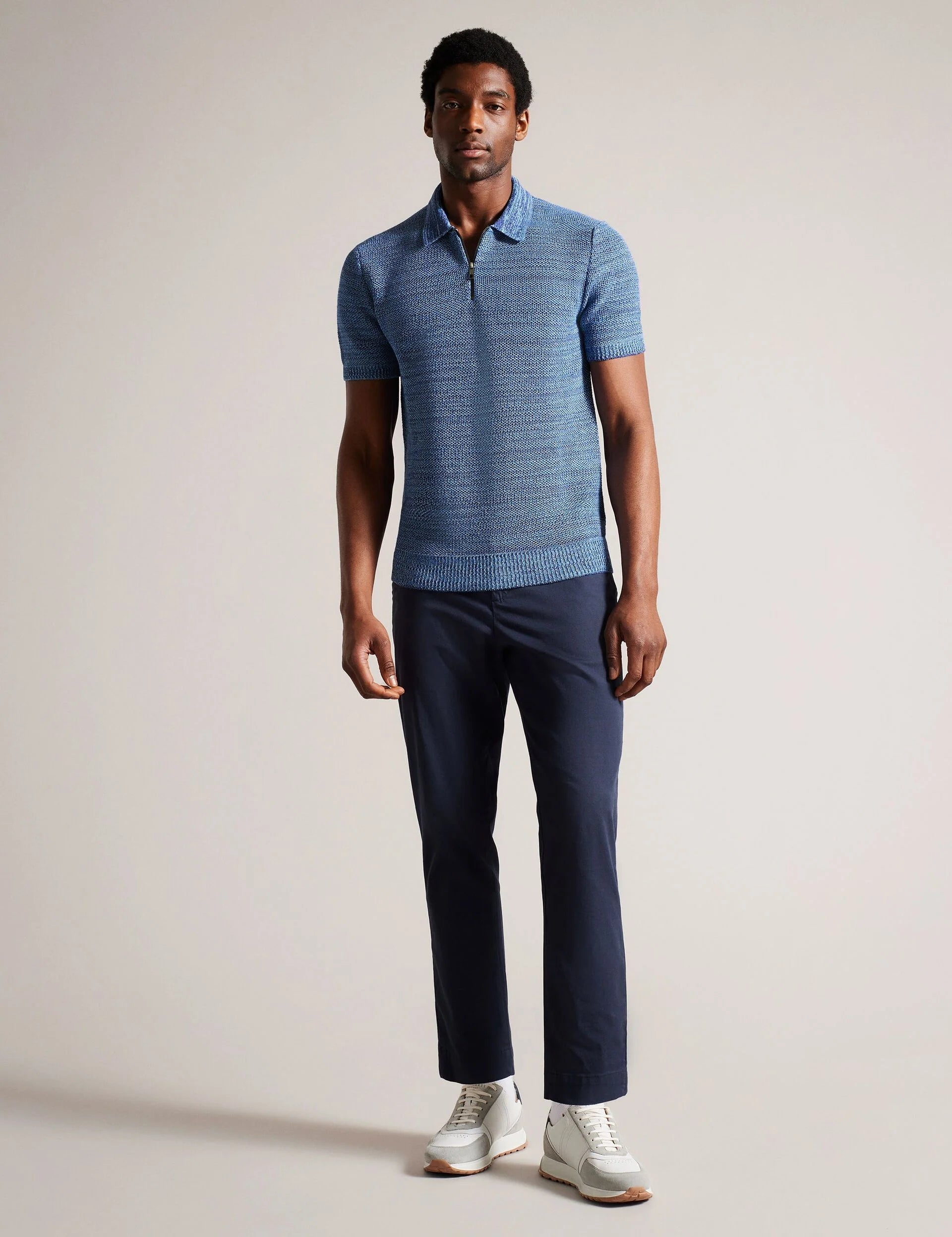 Men's Blossam-Ss Regular Textured Zip Polo Blue