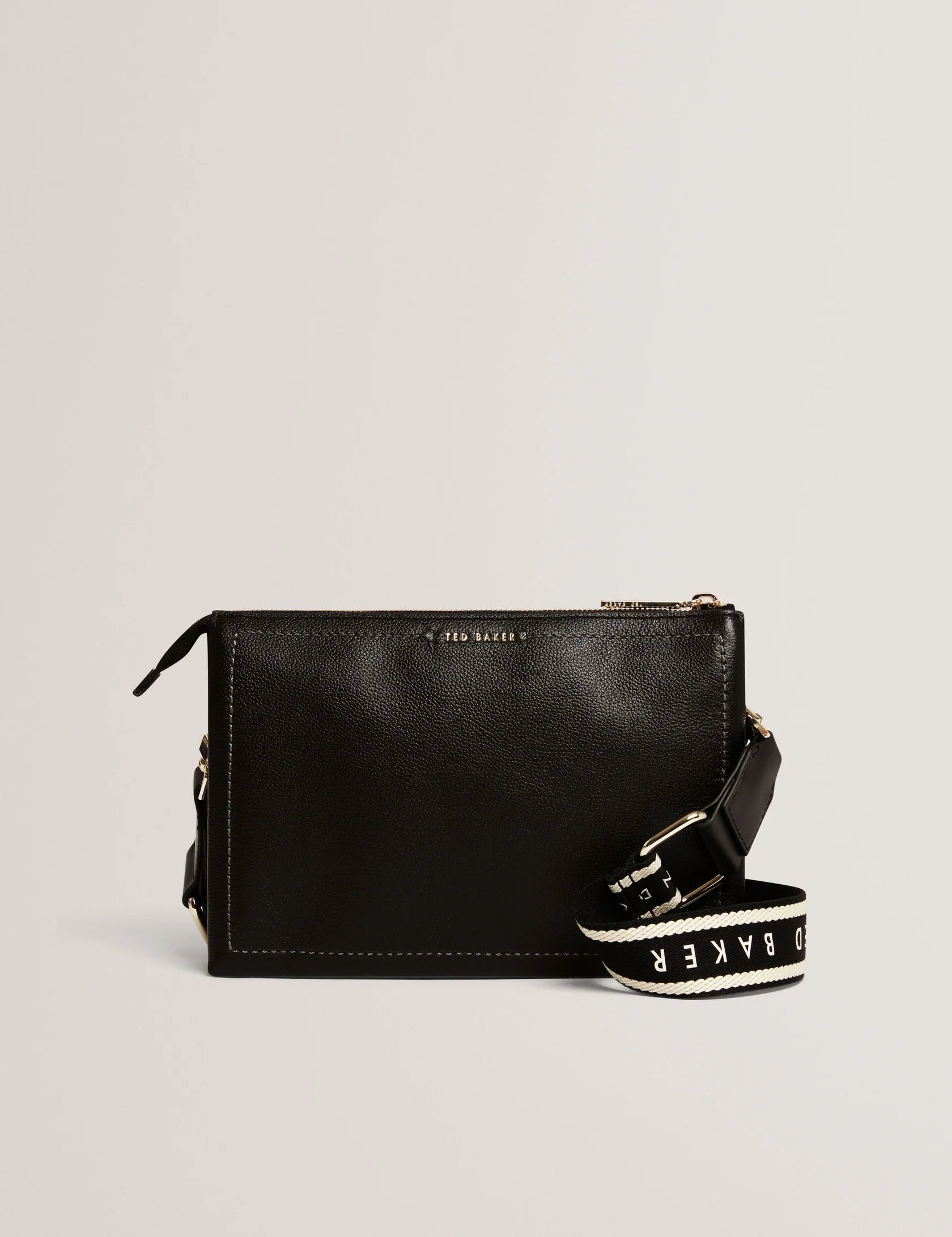 LARINDA: Webbing Small Leather Crossbody Bag