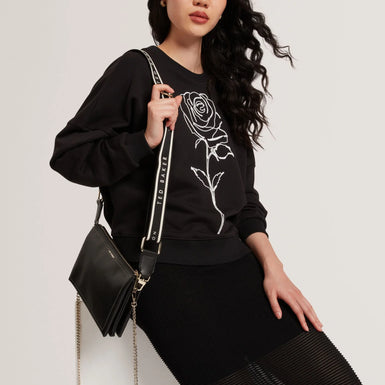 LARINDA: Webbing Small Leather Crossbody Bag