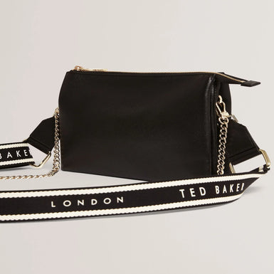 LARINDA: Webbing Small Leather Crossbody Bag