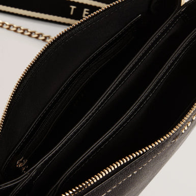 LARINDA: Webbing Small Leather Crossbody Bag