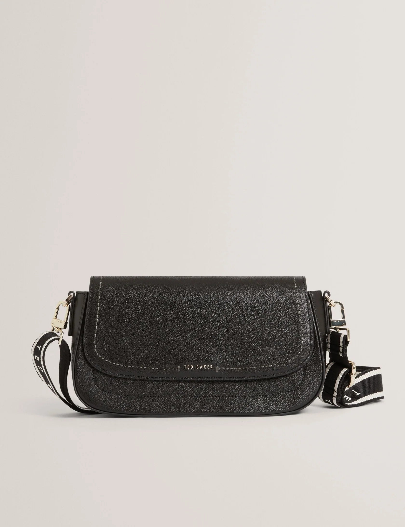 LOUIIZE: Webbing Leather Flapover Crossbody Bag