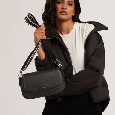 LOUIIZE: Webbing Leather Flapover Crossbody Bag