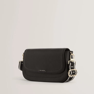 LOUIIZE: Webbing Leather Flapover Crossbody Bag