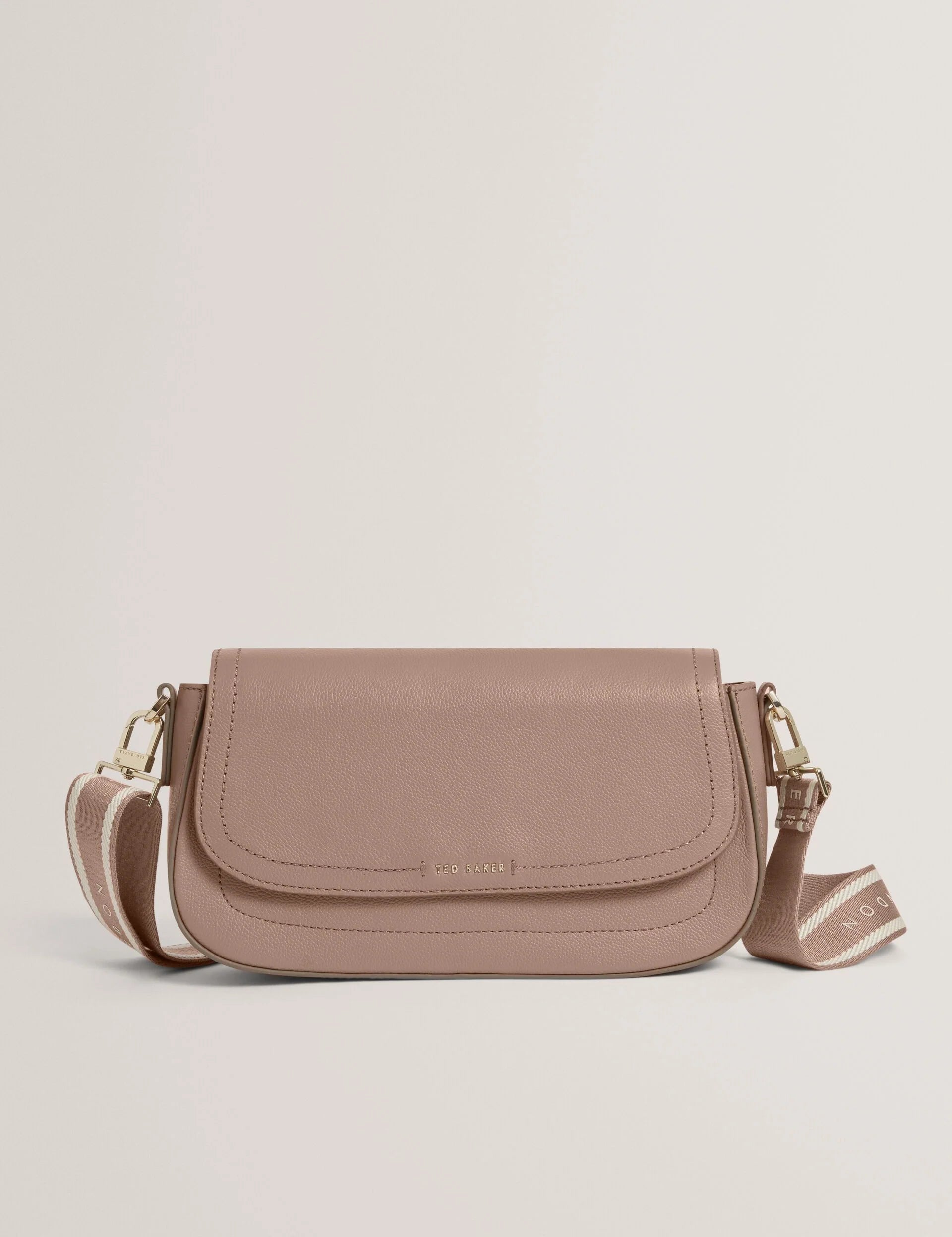 LOUIIZE: Webbing Leather Flapover Crossbody Bag