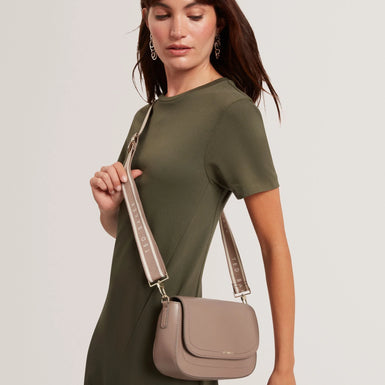 LOUIIZE: Webbing Leather Flapover Crossbody Bag