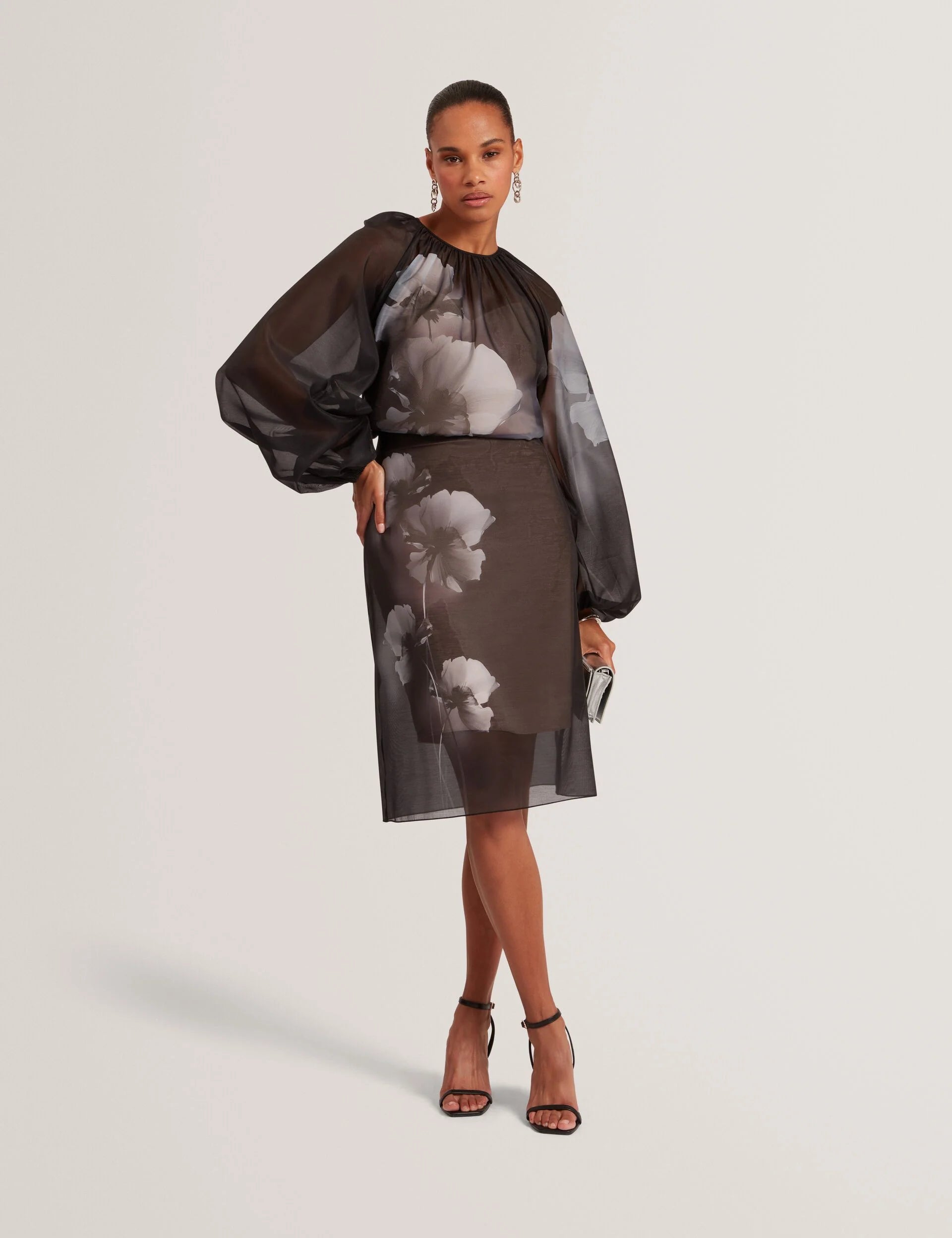 PLAAZA: Puff Sleeve Blouse With Organza Overlay