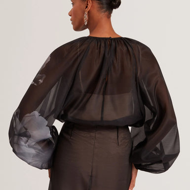PLAAZA: Puff Sleeve Blouse With Organza Overlay