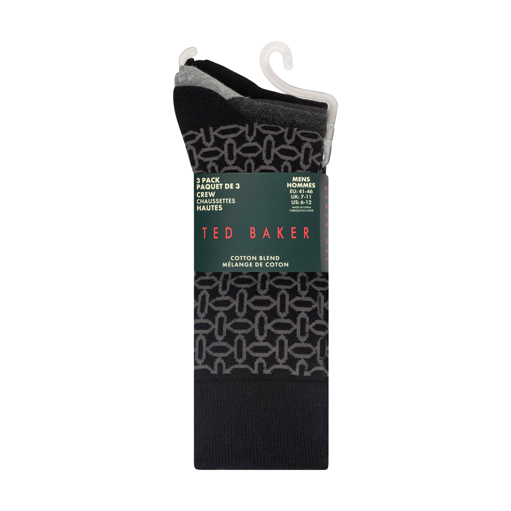 TERRYP-3 Pack Cotton Crew Sock Black