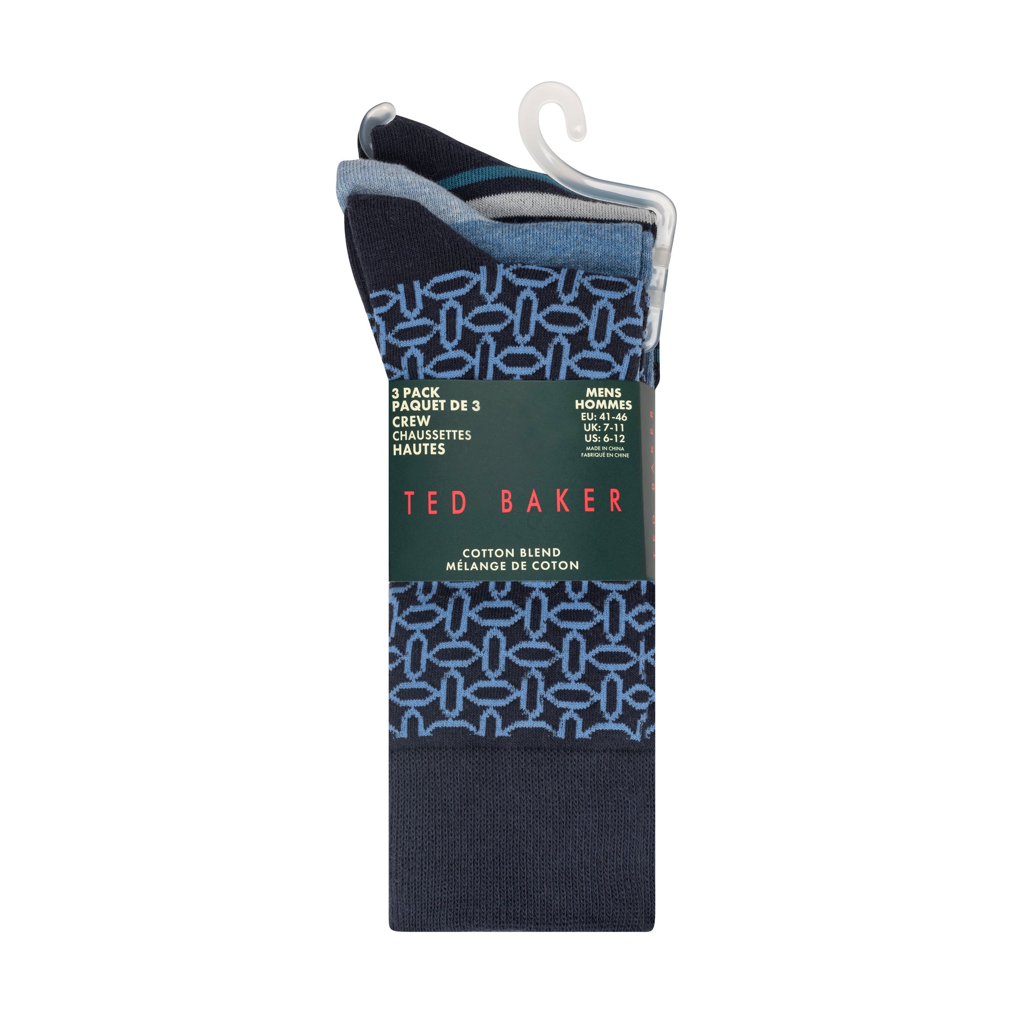 TERRYP-3 Pack Cotton Crew Sock Blue