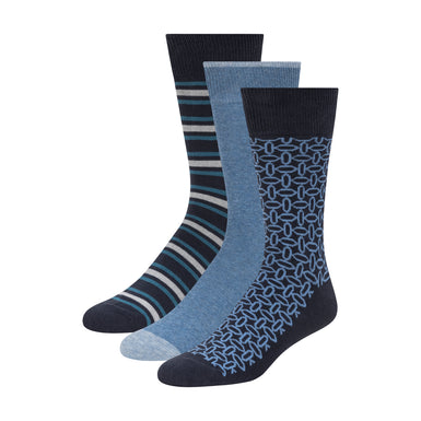 TERRYP-3 Pack Cotton Crew Sock Blue