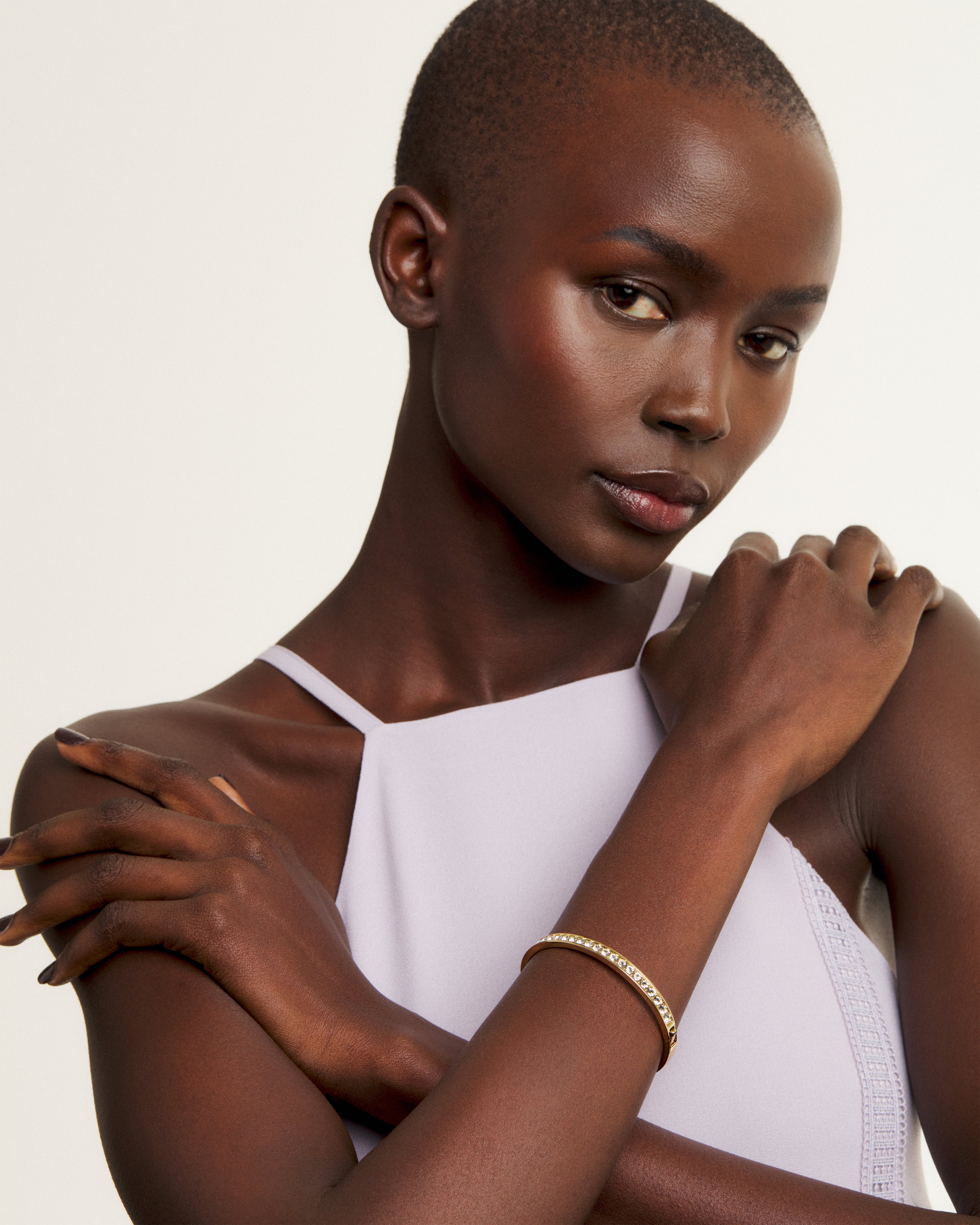 CLEMARA: Gold Crystal Hinge Bangle Bracelet