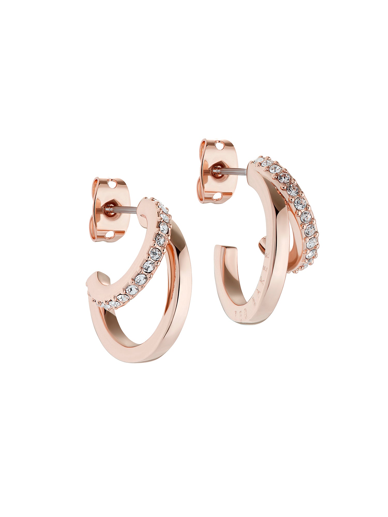 Women's Helias Rosegold Crystal Double Hoop Earrings