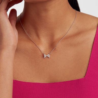 Women's Barsie Silver Crystal Bow Pendant Necklace