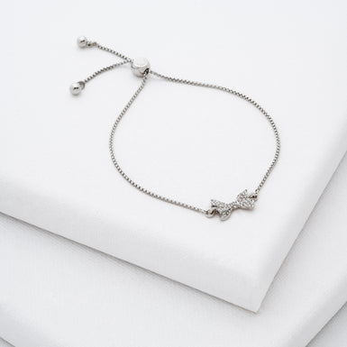 Women's Barset Silver Crystal Bow Adjustable Bracelet