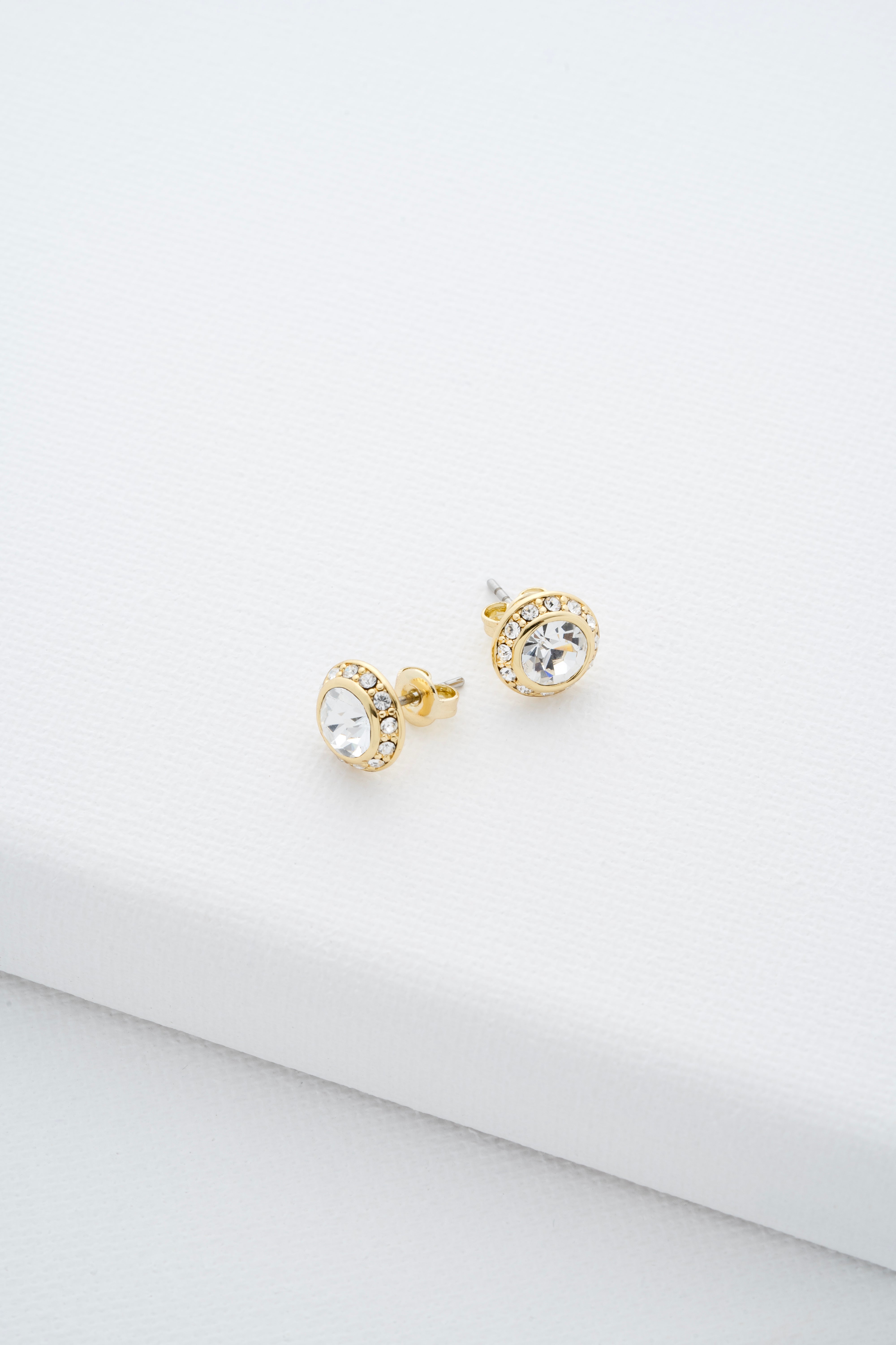 Women's Soletia Gold Solitaire Sparkle Crystal Stud Earrings