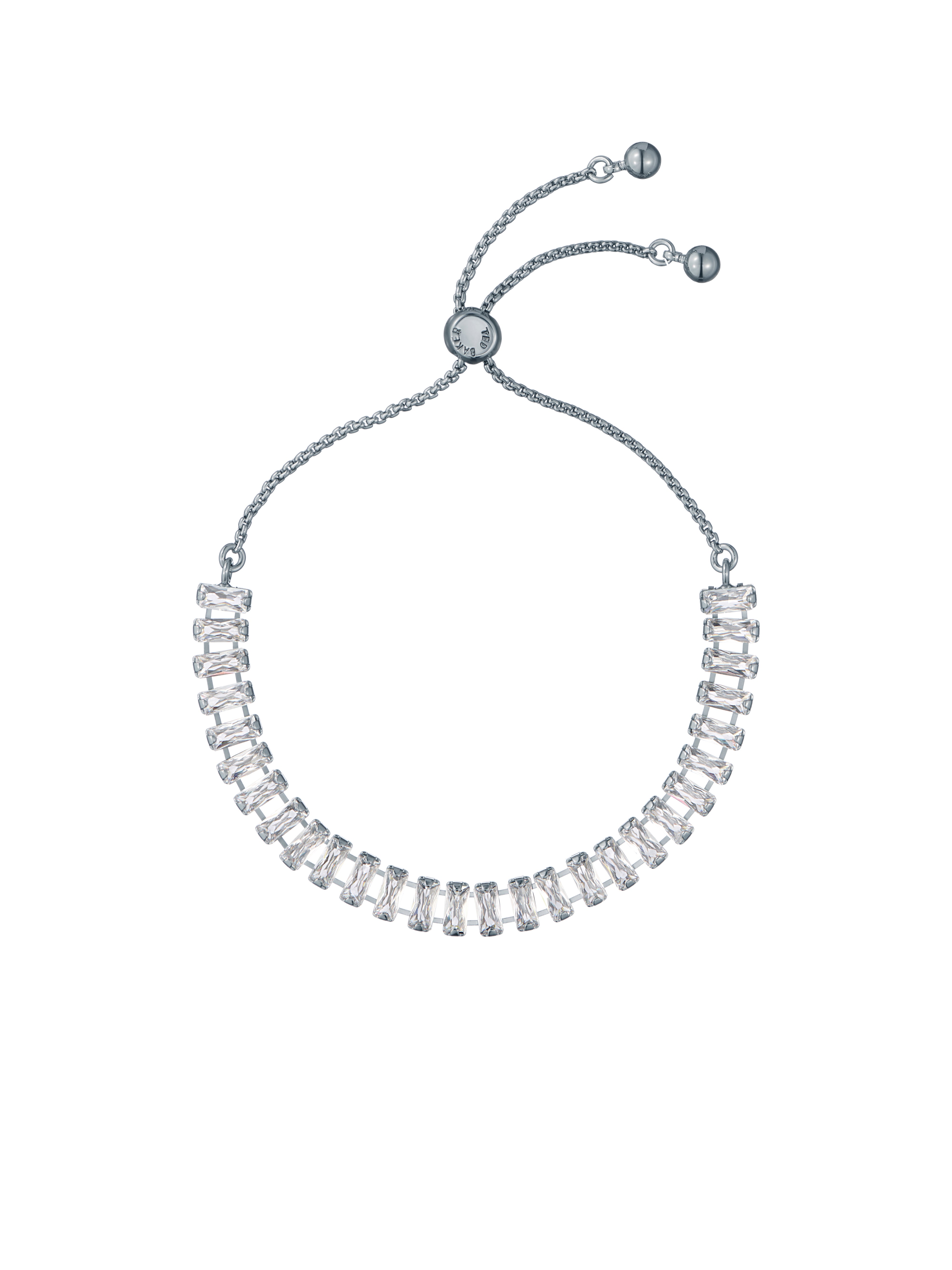 Women's Isabela Silver Crystal Baguette Adjustable Bracelet