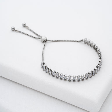 Women's Isabela Silver Crystal Baguette Adjustable Bracelet