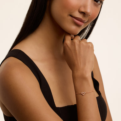 Women's Amorita Rosegold Crystal Halo Heart Adjustable Bracelet