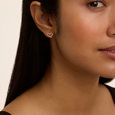 Women's Amorina Rosegold Crystal Halo Heart Stud Earrings
