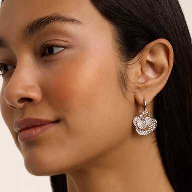 Women's Florence Silver Crystal Flower Huggie Earrings