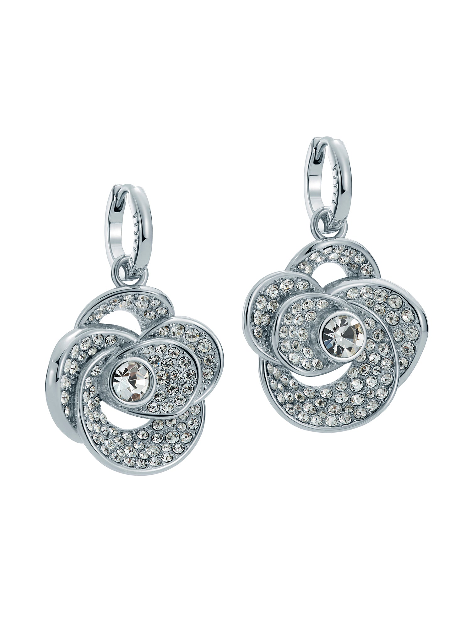 Women's Florence Silver Crystal Flower Huggie Earrings