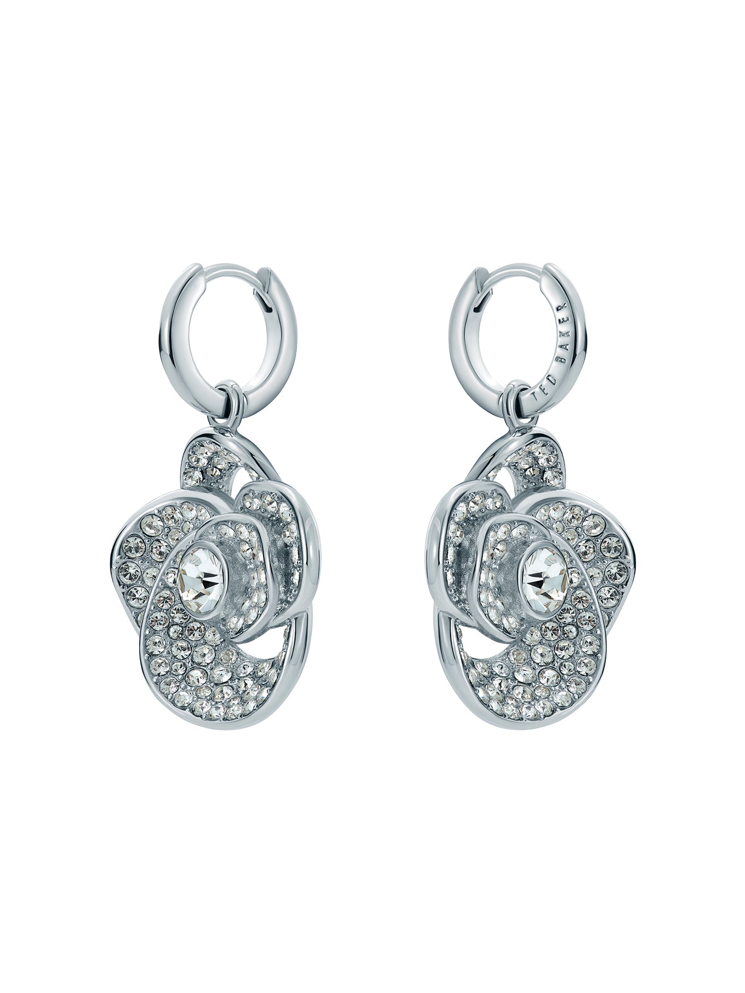 Women's Florence Silver Crystal Flower Huggie Earrings