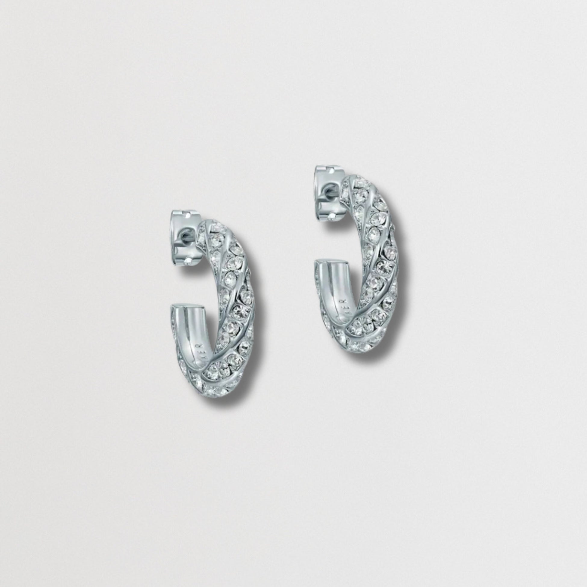 TONI: Crystal Twist Hoop Earrings Silver