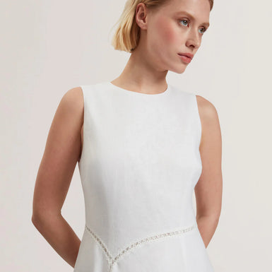 Women's ULIAA-Asymmetric Trim Detail Linen Midi Dress