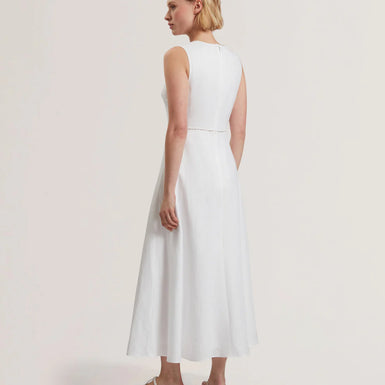 Women's ULIAA-Asymmetric Trim Detail Linen Midi Dress