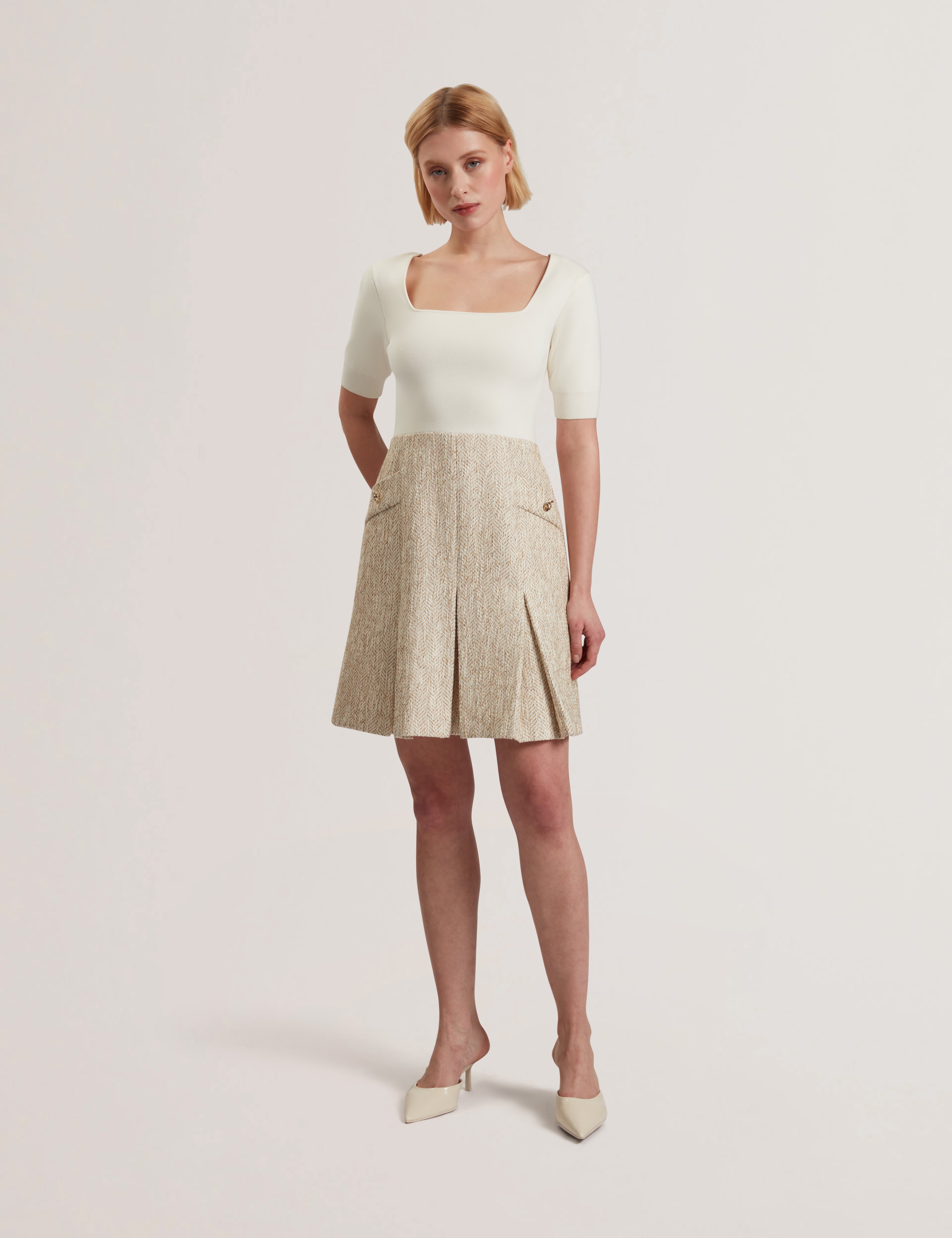 Women's VULPAD-Knit Bodice Boucle Mini Dress