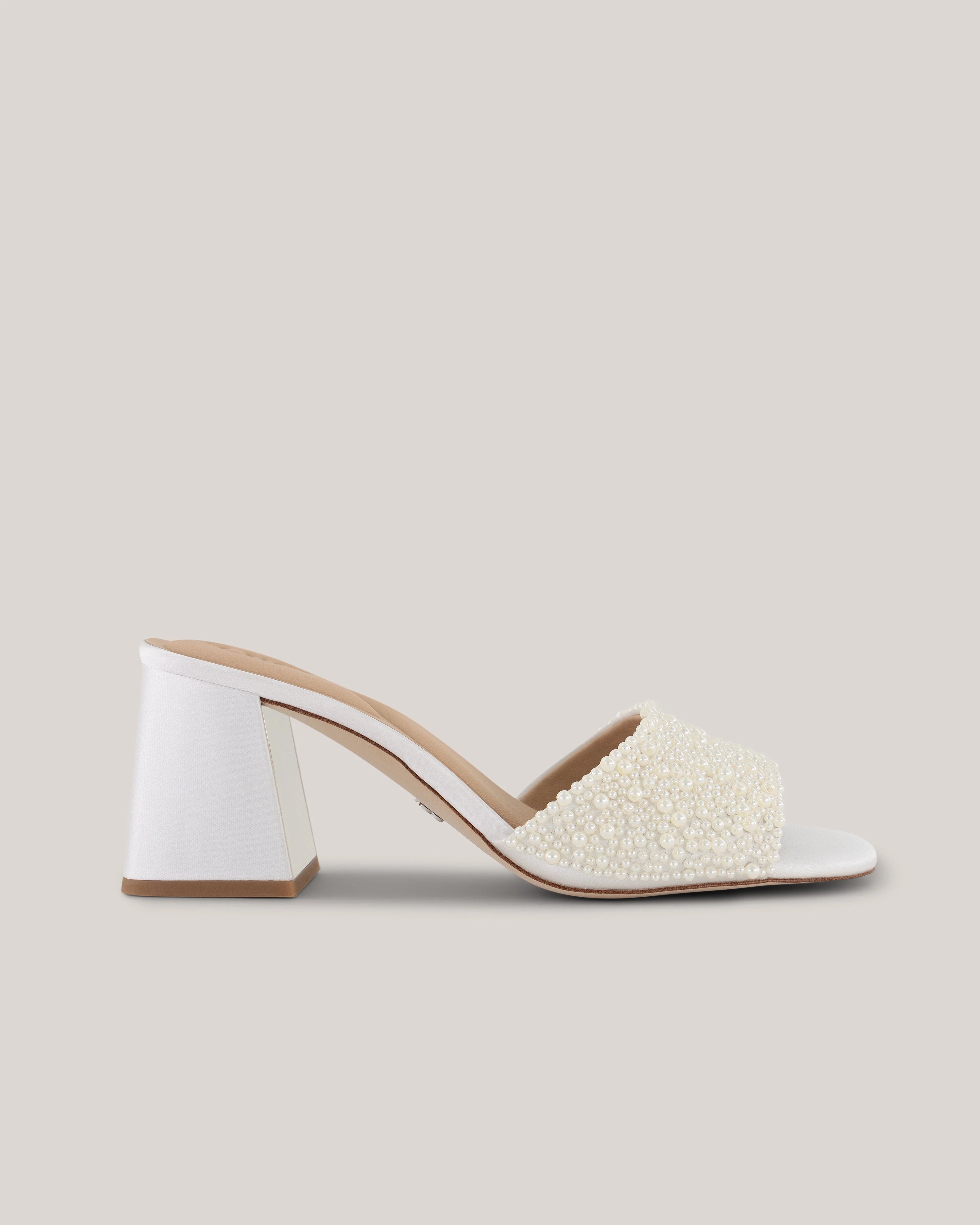 Women's Chlloee-Mid Block Heel Pearl Sandal White