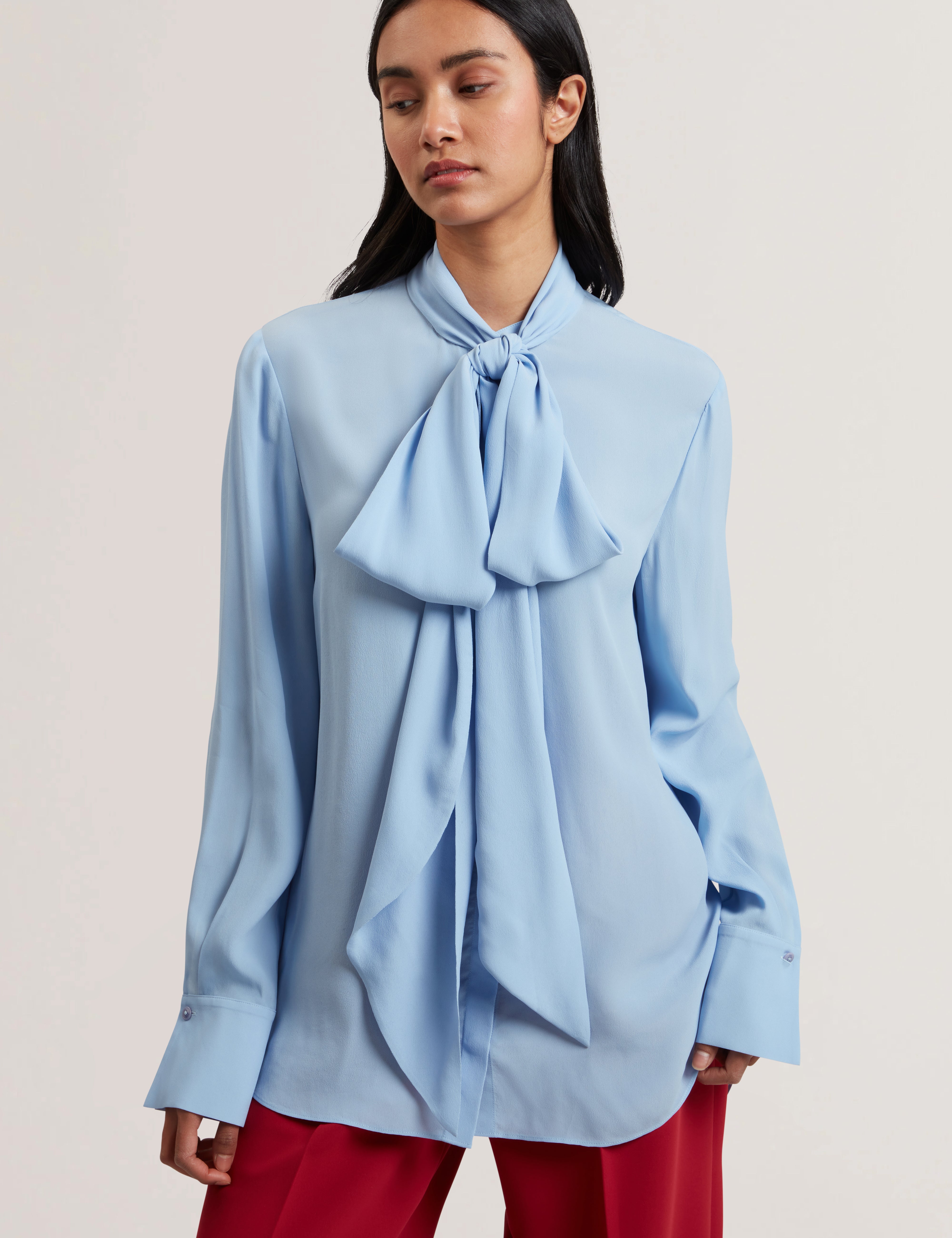 Women's ZAKIIA-Scarf Detail Long Sleeve Blouse Lt-Blue