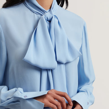 Women's ZAKIIA-Scarf Detail Long Sleeve Blouse Lt-Blue