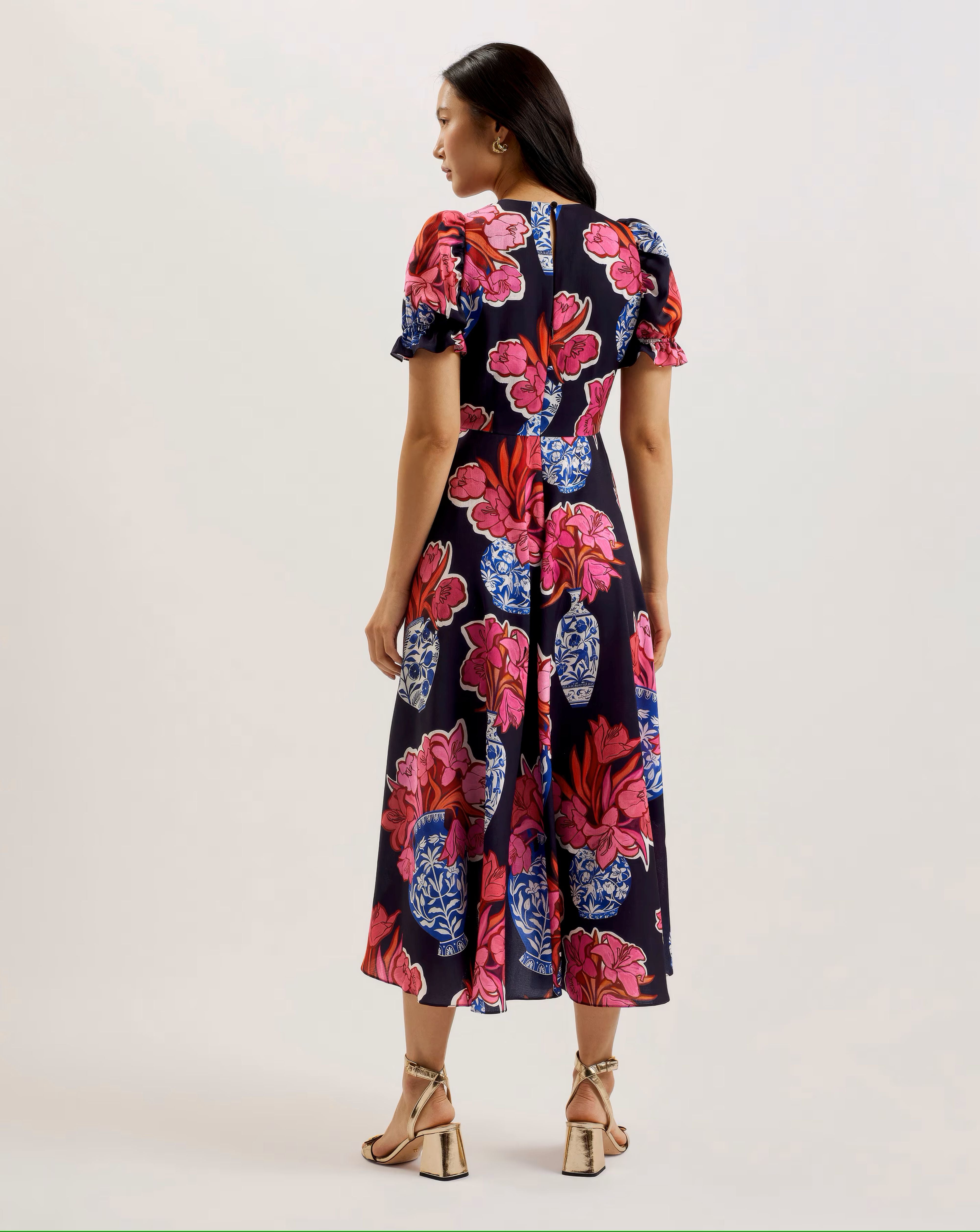 Women's Sauzal-Midi Tea Dress With Puff Sleeves Navy
