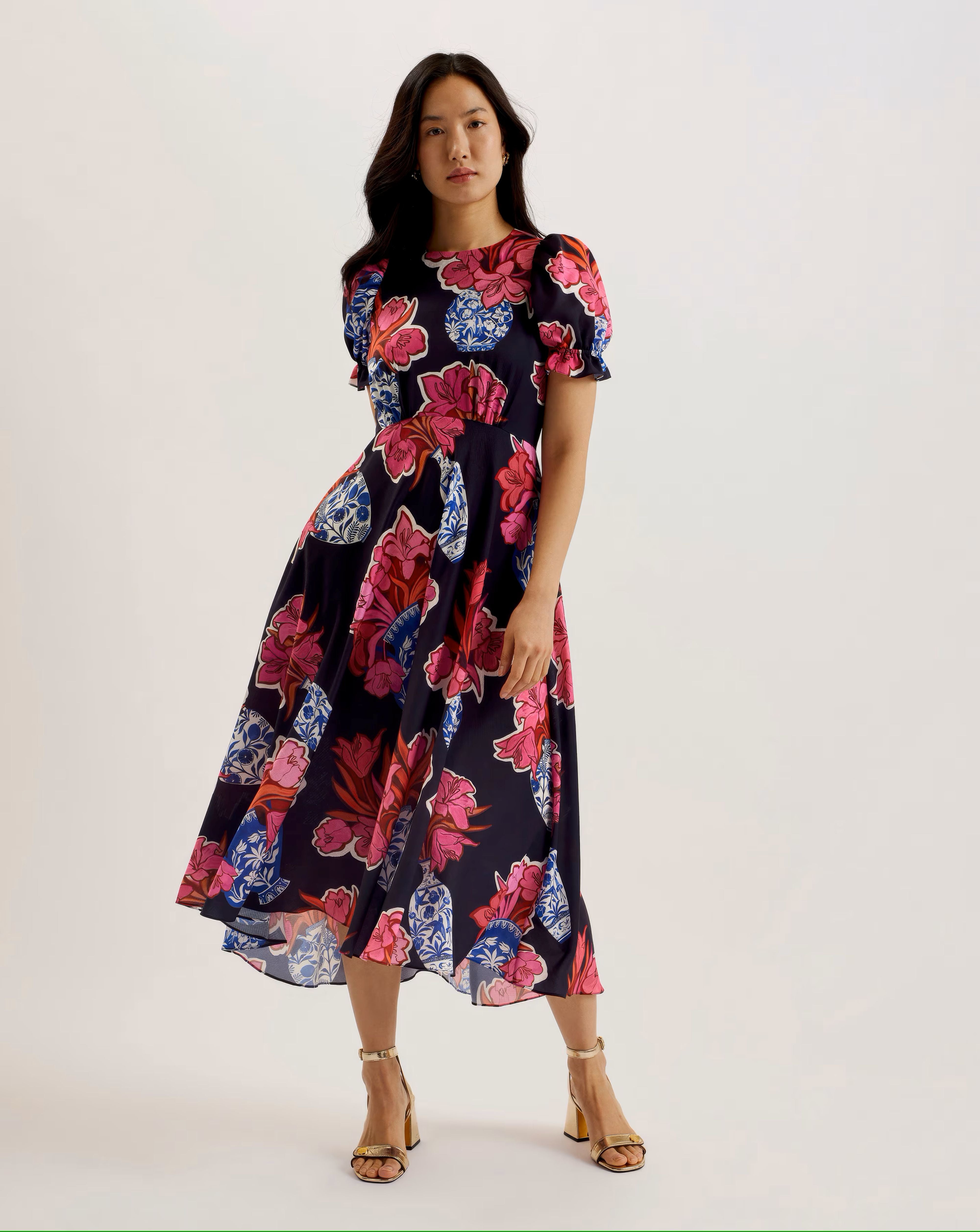 Women's Sauzal-Midi Tea Dress With Puff Sleeves Navy