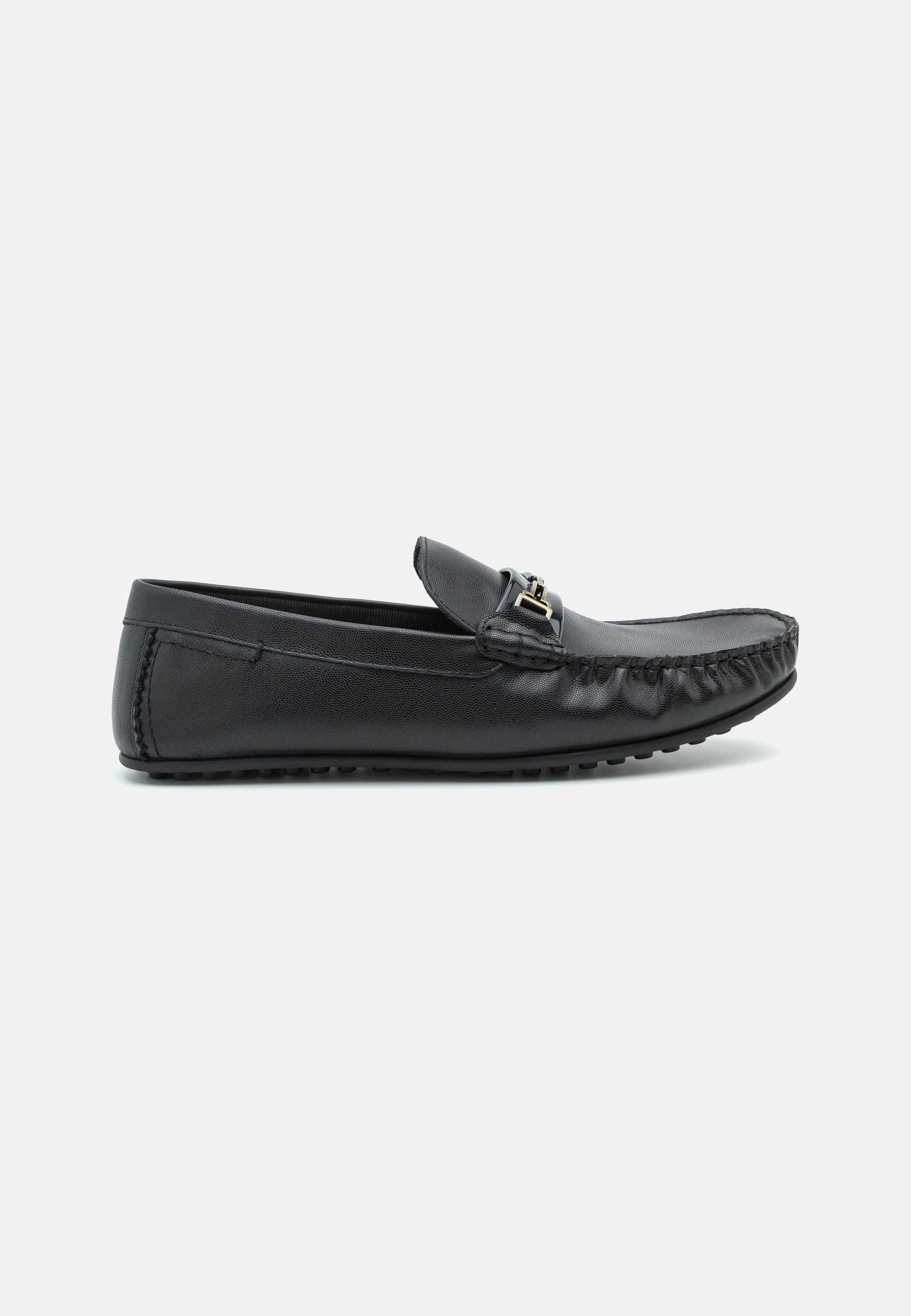 Men's HILDEN-Textured Leather Driving Shoe Black
