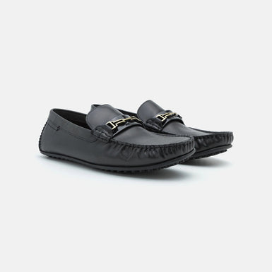 Men's HILDEN-Textured Leather Driving Shoe Black