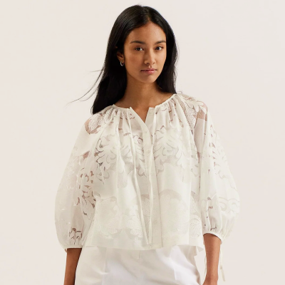 Women's ALIZAA-Scarf Detail Long Sleeve Blouse Ivory – Poseidon