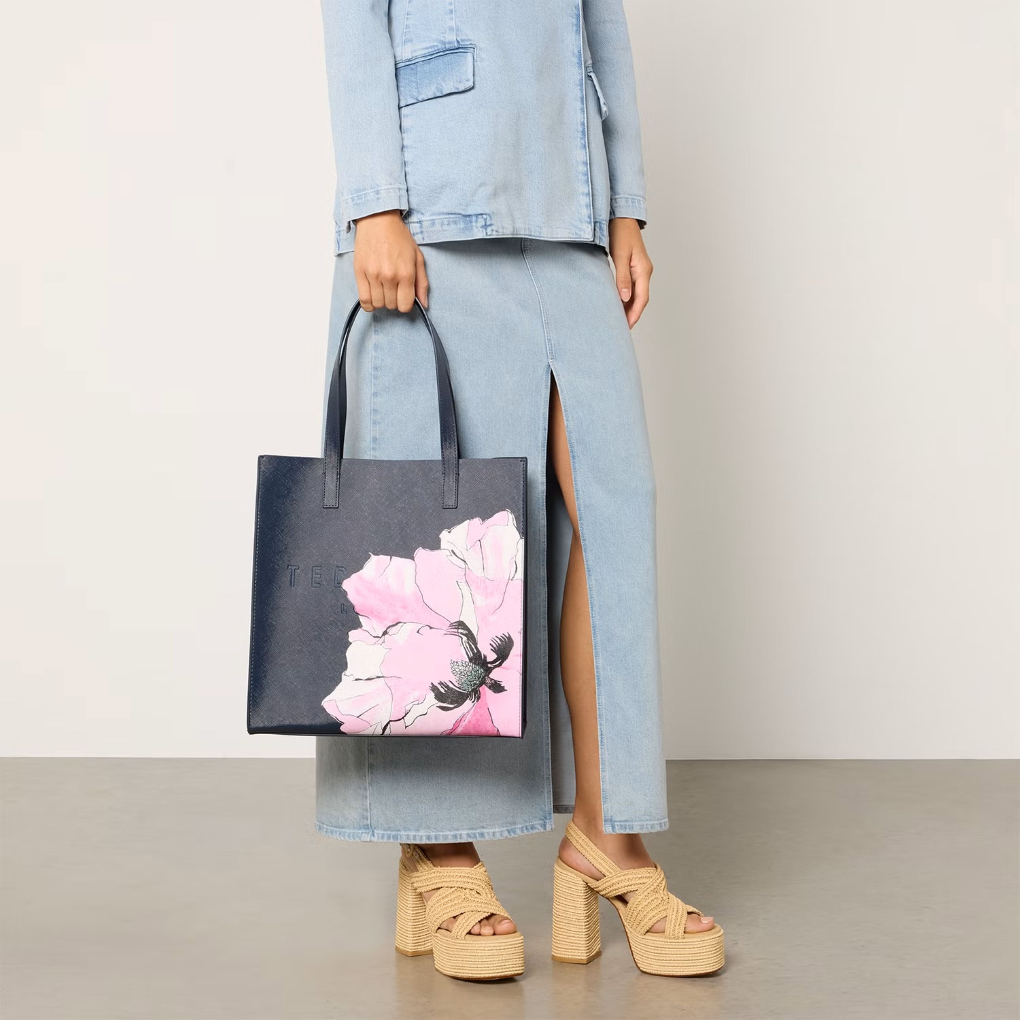 Women's Milicon-Floral Printed Large Icon Bag Navy