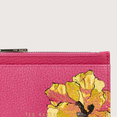 MIELINI: Floral Printed Zip Card Holder Brt-Pink