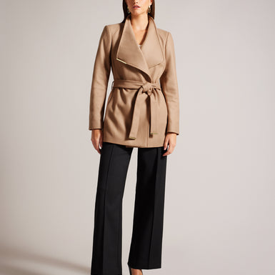 ROSESS: Short Belted Wool Wrap Coat
