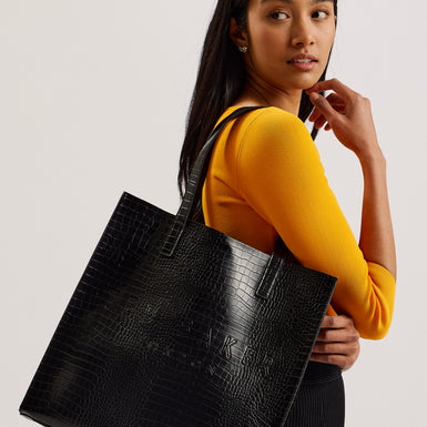 Women's Croccon-Croc Effect Large Icon Bag Black