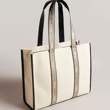 Women's Georjey-Branded Webbing Canvas Tote Ecru