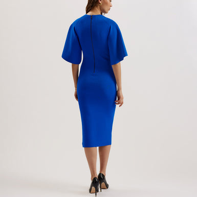 Women's Lounia-Fluted Sleeve Knit Bodycon Midi Dress Mid-Blue