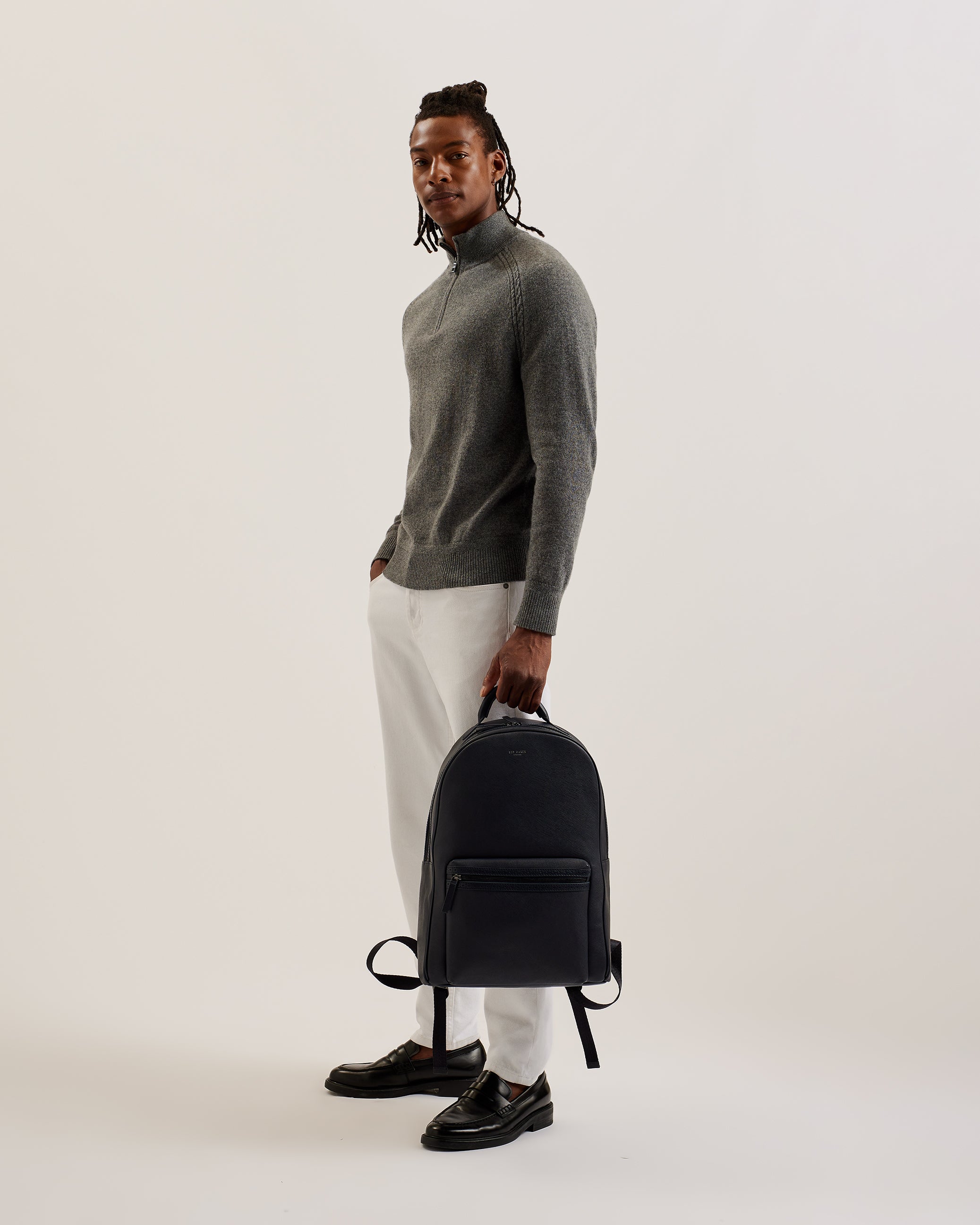 Men's Conann-Saffiano Leather Backpack Navy